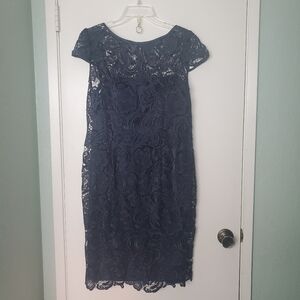 Adrianna Papell All Over. Lace Navy Dark Fairy Whimsigoth Dress Sz 14 No Belt